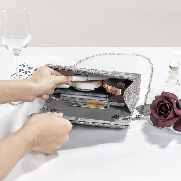 Women Gray Sparkly Rhinestone Clutch - Picture 6 of 8